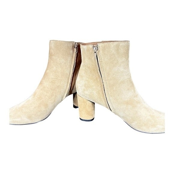 Banana Republic Suede Ankle Boots 9.5 Tan Beige Block Heel Round Toe Zip Bootie - Picture 2 of 11